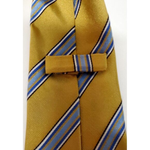 Ermenegildo Zegna Necktie Made in Italy Chartreuse Yellow Green/ White/Blue Tie - Picture 6 of 10